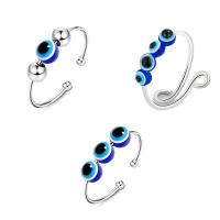 Evil Eye Jewelry Finger Ring, Brass, silver color plated & for woman & enamel, blue, US Ring 