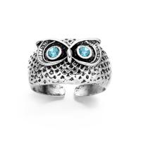 Rhinestone Zinc Alloy Finger Ring, Owl, silver color plated, for woman & with rhinestone US Ring .5 