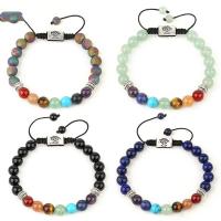 Gemstone Bracelets, with Polyester Cord & Zinc Alloy, Round, silver color plated, fashion jewelry & Unisex & adjustable cm 