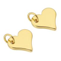 Colgantes de corazón de latón, metal, chapado en color dorado, Bricolaje, dorado, 11x10x1.5mm, agujero:aproximado 3mm, Vendido por UD