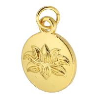Brass Jewelry Pendants, Flat Round, gold color plated, DIY & with flower pattern, golden Approx 3.5mm 
