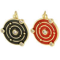 Enamel Brass Pendants, Flat Round, gold color plated, DIY Approx 3mm 