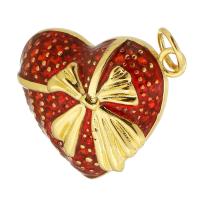 Enamel Brass Pendants, Heart, gold color plated, DIY, red Approx 4mm 