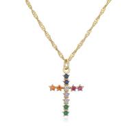 Cubic Zircon Micro Pave Brass Necklace, Cross, real gold plated & micro pave cubic zirconia & for woman 450mm 