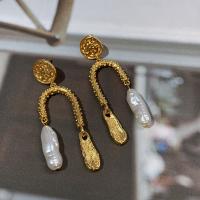Brass Drop Earring, gold color plated, for woman & with plastic pearl, gold 