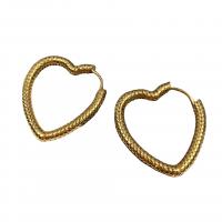 Латунь обруч серьги, Сердце, плакированный настоящим золотом, ювелирные изделия моды & Женский, золотой, 34mm, продается Пара