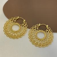 Brass Hoop Earring, gold color plated, for woman & hollow, gold 