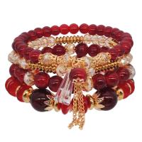 Zinc Alloy Crystal Bracelets, with Zinc Alloy, multilayer & Bohemian style & for woman Approx 6.7 Inch 