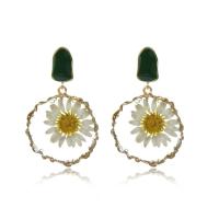 Enamel Zinc Alloy Drop Earring, with Resin, Daisy, 14K gold plated, for woman & hollow 