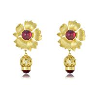 Brass Drop Earring, with Lampwork, Flower, 18K gold plated, fashion jewelry & for woman 
