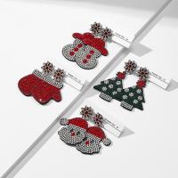 Boucles d'oreilles de Noël, alliage de zinc, avec tissu & résine, Conception de Noël & bijoux de mode & styles différents pour le choix & pour femme & avec strass, Vendu par paire