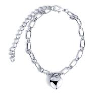 Moda pulseras de la aleación de Zinc, con 2.76inch extender cadena, Corazón, chapado en color de plata, Joyería & para mujer, longitud:aproximado 7.09 Inch, Vendido por UD