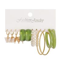 Zinc Alloy Earring Set, with Plastic Pearl & Acrylic, gold color plated, 5 pieces & fashion jewelry & for woman 