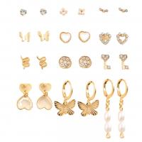 Zinc Alloy Earring Set, with Plastic Pearl, gold color plated, 12 pieces & fashion jewelry & for woman & with rhinestone 