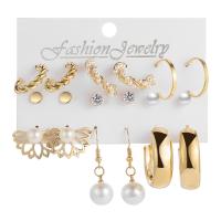 Zinc Alloy Earring Set, with Plastic Pearl, gold color plated, 6 pieces & fashion jewelry & for woman & with rhinestone 