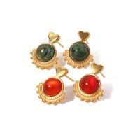 Gemstone Stud Earring, 304 Stainless Steel, with Gemstone, Vacuum Plating, fashion jewelry & for woman 