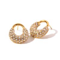 Stainless Steel Rhinestone Stud Earring, 304 Stainless Steel, Vacuum Plating, fashion jewelry & for woman & with rhinestone, golden 
