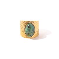 Turquoise Finger Ring, 304 Stainless Steel, with African Turquoise, Vacuum Plating, fashion jewelry & for woman, two different colored, 19mm 