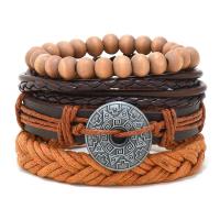 Cowhide Bracelets, with PU Leather & Wax Cord & Wood & Zinc Alloy, 4 pieces & fashion jewelry & Unisex, multi-colored, 180mm 