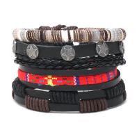 Cowhide Bracelets, with PU Leather & Wax Cord & Zinc Alloy, 4 pieces & fashion jewelry & Unisex, multi-colored, 180mm 