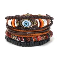 Cowhide Bracelets, with PU Leather & Wax Cord & Wood & Resin & Zinc Alloy, 4 pieces & fashion jewelry & Unisex, multi-colored, 180mm 