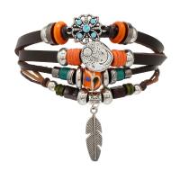 Cowhide Bracelets, with PU Leather & Zinc Alloy, fashion jewelry & multilayer & Unisex & enamel, multi-colored, 180mm 