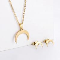 Fashion Stainless Steel Jewelry Sets, 304 Stainless Steel, Stud Earring & necklace, Moon, Vacuum Ion Plating, for woman, golden, 10mm Approx 45 cm 