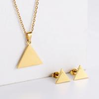 Fashion Stainless Steel Jewelry Sets, 304 Stainless Steel, Stud Earring & necklace, Triangle, Vacuum Ion Plating, for woman, golden, 10mm Approx 45 cm 