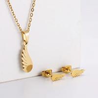 Fashion Stainless Steel Jewelry Sets, 304 Stainless Steel, Stud Earring & necklace, Wing Shape, Vacuum Ion Plating, for woman, golden, 10mm Approx 45 cm 