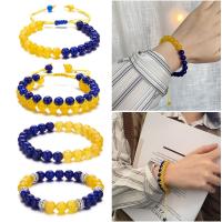 Dyed Marble Bracelet, with Polyester Cord & Zinc Alloy, Round, silver color plated, Unisex mixed colors 