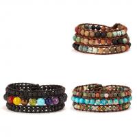 Wrap Bracelets, Gemstone, with PU Leather Cord, Round, handmade, multilayer & Unisex 