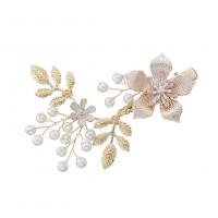 Alligator Hair Clip, Zinc Alloy, with Plastic Pearl, Flower, gold color plated, for woman, golden 