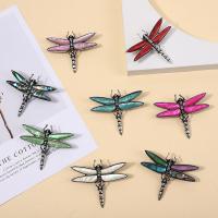Zinc Alloy Jewelry Brooch, with Shell, Dragonfly, silver color plated, Unisex 