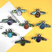 Gemstone Brooch, Zinc Alloy, with Gemstone & Abalone Shell, Bee, silver color plated & Unisex 