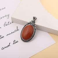 Gemstone Zinc Alloy Pendants, with Gemstone & Abalone Shell, Ellipse, silver color plated, DIY 