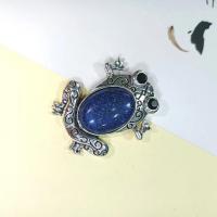 Gemstone Brooch, Zinc Alloy, with Gemstone & Shell, Frog, antique silver color plated & Unisex 