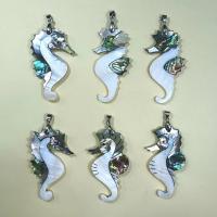 Zinc Alloy Shell Pendants, White Shell, with Black Shell & Abalone Shell & Zinc Alloy, Seahorse, silver color plated, fashion jewelry mixed colors 