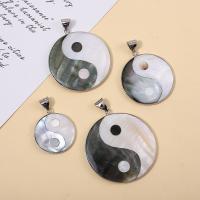 Zinc Alloy Shell Pendants, Black Shell, with White Shell & Zinc Alloy, Round, silver color plated, DIY mixed colors 