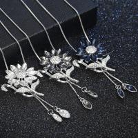 Zinc Alloy Sweater Chain Necklace, Sunflower, silver color plated, Adjustable & for woman & with rhinestone, silver color Approx 35.43 Inch 