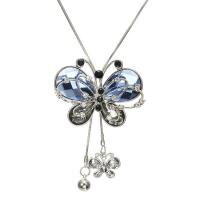 Zinc Alloy Sweater Chain Necklace, Butterfly, silver color plated, Adjustable & for woman & with rhinestone, silver color Approx 35.43 Inch 