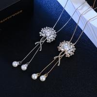 Zinc Alloy Sweater Chain Necklace, with Plastic Pearl, plated, Adjustable & for woman & with rhinestone Approx 35.43 Inch 