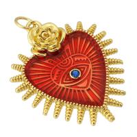 Enamel Brass Pendants, with Cubic Zirconia, Heart, gold color plated, DIY, red Approx 4mm 