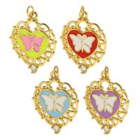 Enamel Brass Pendants, Heart, gold color plated, DIY & with butterfly pattern Approx 3.5mm 