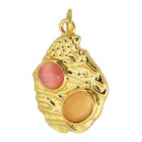 Brass Jewelry Pendants, with Cats Eye, irregular, gold color plated, DIY, golden Approx 4mm 