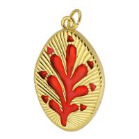 Enamel Brass Pendants, Leaf, gold color plated, DIY, red Approx 3.5mm 