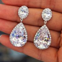 Cubic Zircon (CZ) Drop Earring, Brass, Teardrop, platinum color plated, micro pave cubic zirconia & for woman 