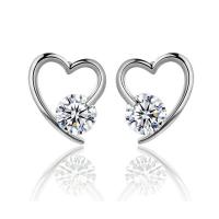 Cubic Zircon Brass Earring, Heart, platinum color plated, micro pave cubic zirconia & for woman & hollow 