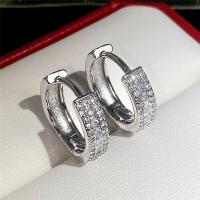 Brass Huggie Hoop Earring, platinum color plated, micro pave cubic zirconia & for woman, 15mm 