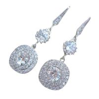 Cubic Zircon (CZ) Drop Earring, Brass, platinum color plated, micro pave cubic zirconia & for woman, 36mm 