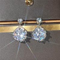 Cubic Zircon (CZ) Drop Earring, Brass, platinum color plated, micro pave cubic zirconia & for woman, 17mm 